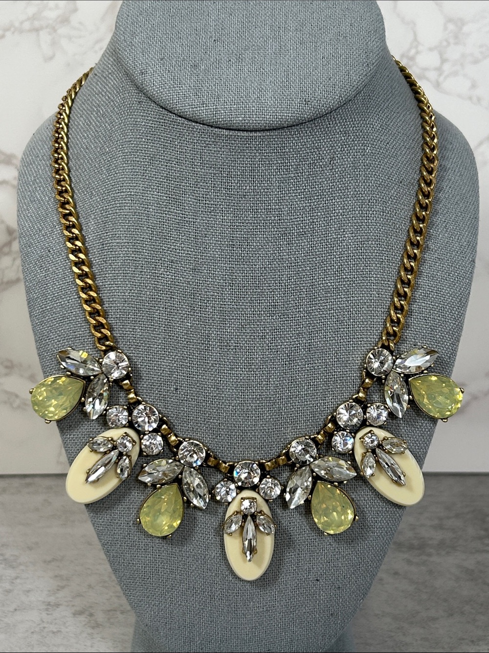 J. Crew Yellow and Gold Crystal Statement Necklace